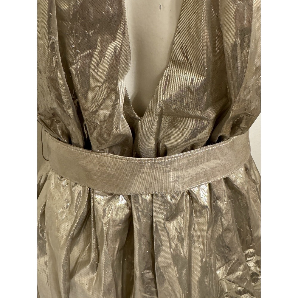 Alice + Olivia Silver Lame Belted Cutaway Mini Silk USA Dress Cocktail NYE S 6 8 - Picture 7 of 10